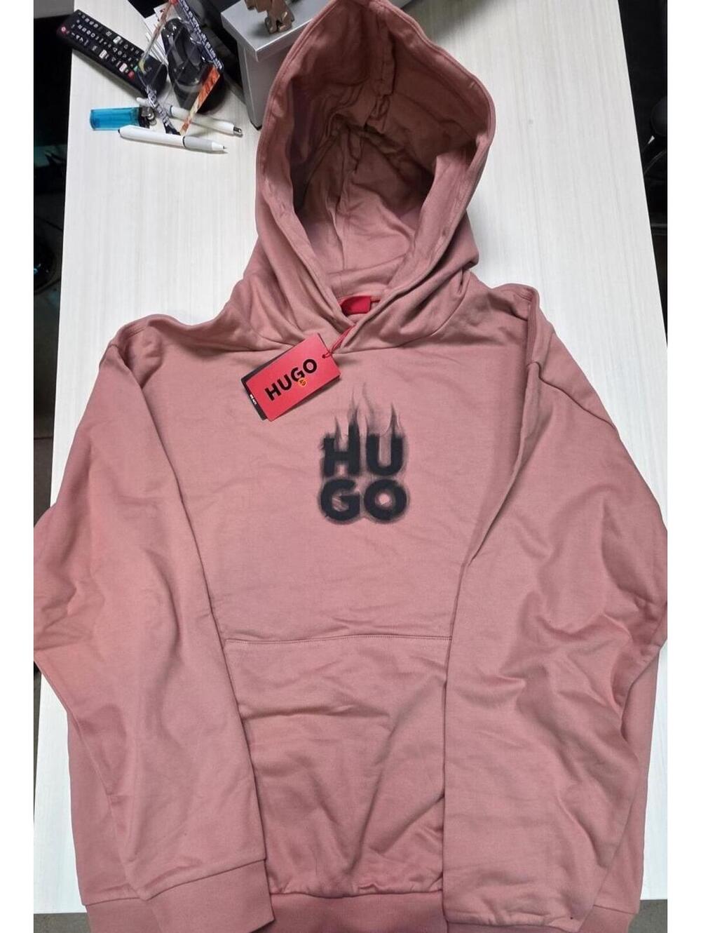 HUGO BOSS Hoodie DEFNIO Print Cotton dark pinkish nwt